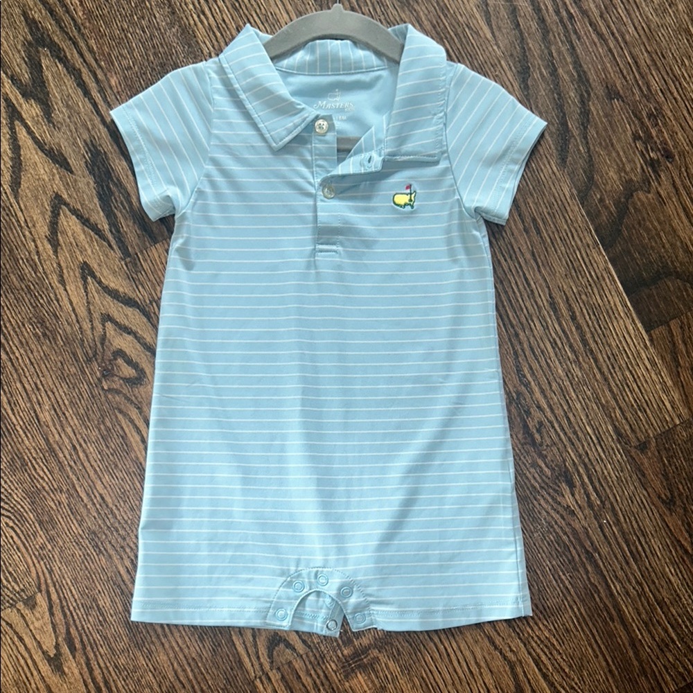 Masters Blue Striped Polo Romper